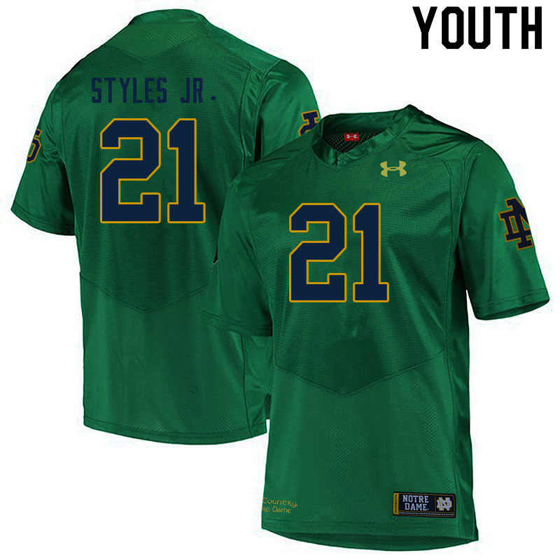 Youth NCAA Notre Dame Fighting Irish #21 Lorenzo Styles Jr. Stitched College Under Armour Authentic Green Football Jersey NT10O62YQ